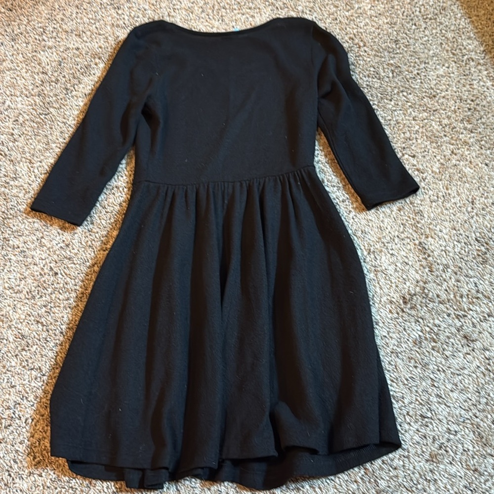 Black Fit and Flare Dress with Cuffed 3/4 Sleeves - Picture 4 of 4